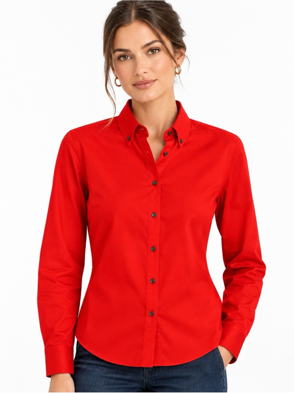 New Joe Fresh Cotton Red Button-Down Long Sleeve Shirt Size Medium